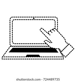 laptop computer with hand user touching