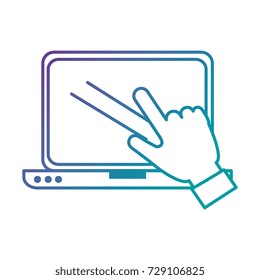 laptop computer with hand user touching