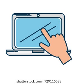 laptop computer with hand user touching