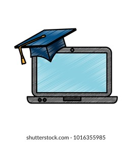 laptop computer with hat graduation