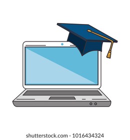 laptop computer with hat graduation