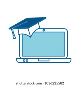 laptop computer with hat graduation