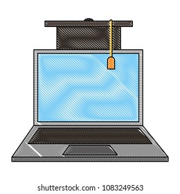 laptop computer with hat graduation