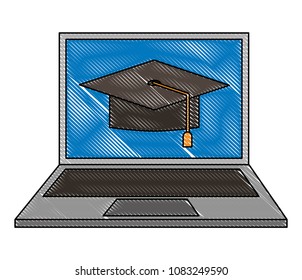 laptop computer with hat graduation
