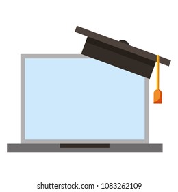 laptop computer with hat graduation