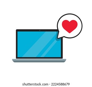 	
laptop computer with heart bubble chat	
