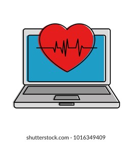 laptop computer with heart cardio