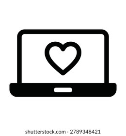 Laptop computer with heart screen symbol computer technology romantic communication internet notebook electronics