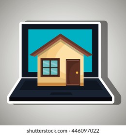laptop computer with house  isolated icon design, vector illustration  graphic 