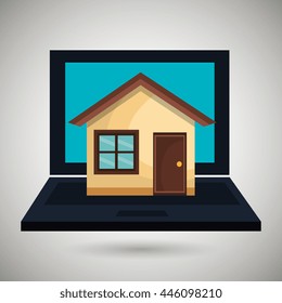 laptop computer with house  isolated icon design, vector illustration  graphic 