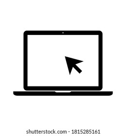 laptop computer icon with arrow cursor on white screen isolated on white background. vector illustration