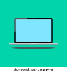 laptop computer icon with blank blue screen isolated on green background. vector illustration 