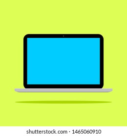 laptop computer icon with blank blue screen on green background. vector illustration