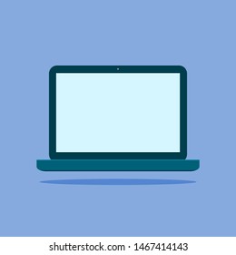 laptop computer icon with blank blue screen on blue background. vector illustration