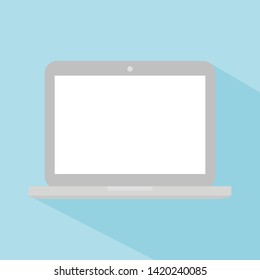 laptop computer icon with blank screen display on blue background. vector illustration