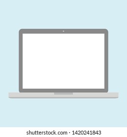 laptop computer icon with blank white screen display on blue background. vector illustration