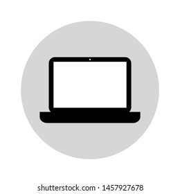 laptop computer icon with blank white screen in circle logo isolated on white background. vector illustration
