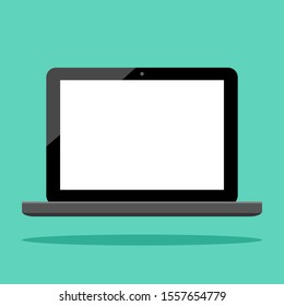 laptop computer icon with blank white screen on green background. vector illustration