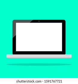 laptop computer icon with blank white screen on green background. vector illustration
