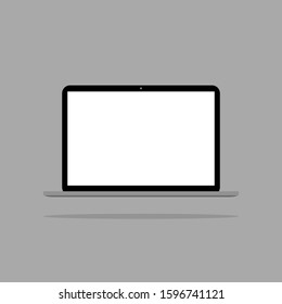 laptop computer icon with blank white screen on grey background. vector illustration