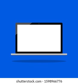 laptop computer icon with blank white screen isolated on blue background. vector illustration