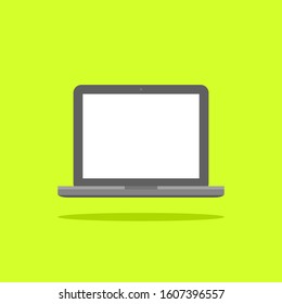 laptop computer icon with blank white screen isolated on green background. vector illustration