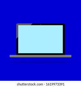 laptop computer icon with blank white screen isolated on blue background. vector illustration