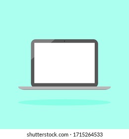 laptop computer icon with blank white screen isolated on green background. vector illustration