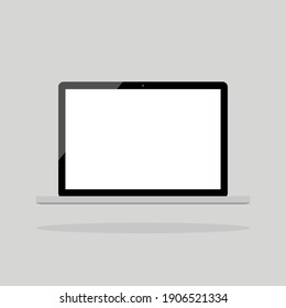 laptop computer icon with blank white screen isolated on grey background with drop shadow