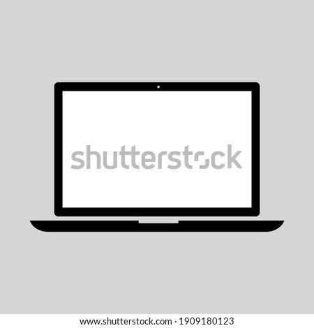 laptop computer icon with blank white screen isolated on grey background