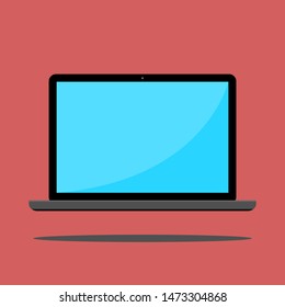 laptop computer icon with blue blank screen on red background. vector illustration