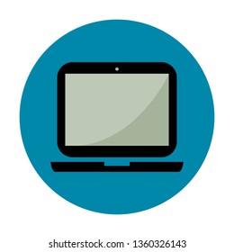 laptop computer icon in blue circle isolated on white background. vector illustration