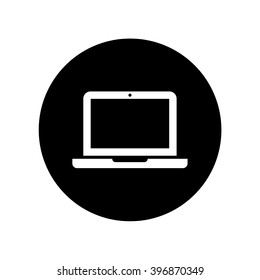 Laptop computer icon in circle . Vector illustration