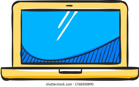 Laptop computer icon in color drawing.