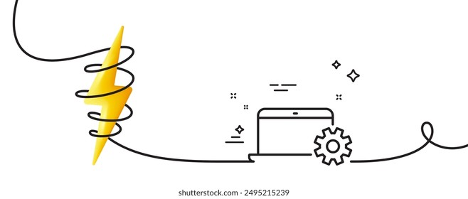 Icono de ordenador portátil. Una línea continua con rizo. Signo de servicio de portátil. Símbolo de ordenador personal portátil. Cinta de un solo contorno para servicio portátil. Curva de bucle con energía. Vector