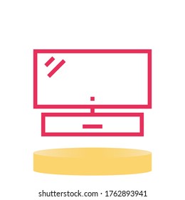 Laptop or Computer Icon Design with Red Color Style and White Background.