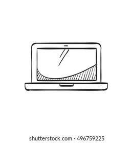 Laptop computer icon in doodle sketch lines.