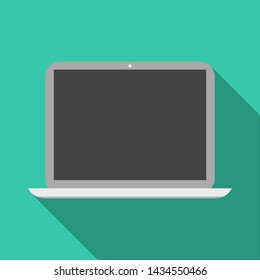 laptop computer icon with empty dark screen on green background. vector illustration.