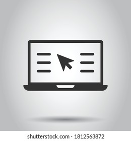 Laptop computer icon in flat style. Cursor on notebook vector illustration on white isolated background. Monitor business concept.