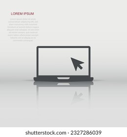 Laptop computer icon in flat style. Cursor on notebook vector illustration on white isolated background. Monitor business concept.
