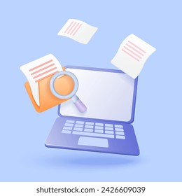 laptop or computer with icon folder and magnifying glass vector 