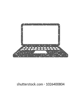 Laptop computer icon in grunge texture. Vintage style vector illustration.