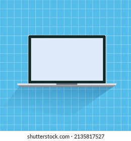 Laptop, computer icon illustration, with blue background and texture design