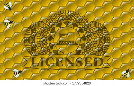 laptop computer icon and licensed text sweet honey realistic emblem. beekeeping exquisite background. Intense illustration. 