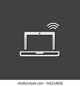 Laptop computer icon in metallic grey color style. Electronic digital display