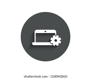 Laptop computer icon. Notebook Service sign. Portable personal computer symbol. Circle flat button with shadow. Vector