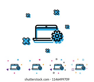 Laptop computer icon. Notebook Service sign. Portable personal computer symbol. Line icon with geometric elements. Bright colourful design. Vector
