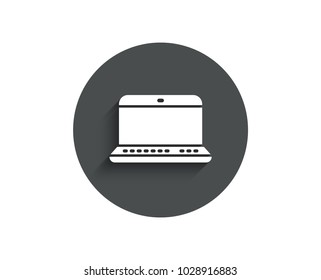 Laptop computer icon. Notebook sign. Portable personal computer symbol. Circle flat button with shadow. Vector