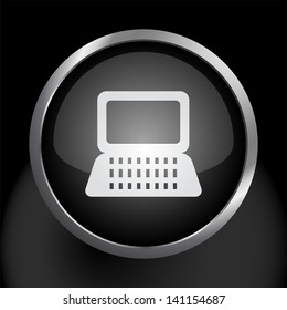 Laptop Computer Icon on Dark Glass Circle Button