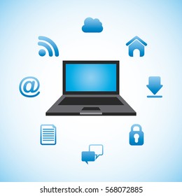 laptop computer icon over blue background. colorful design. vector illustration